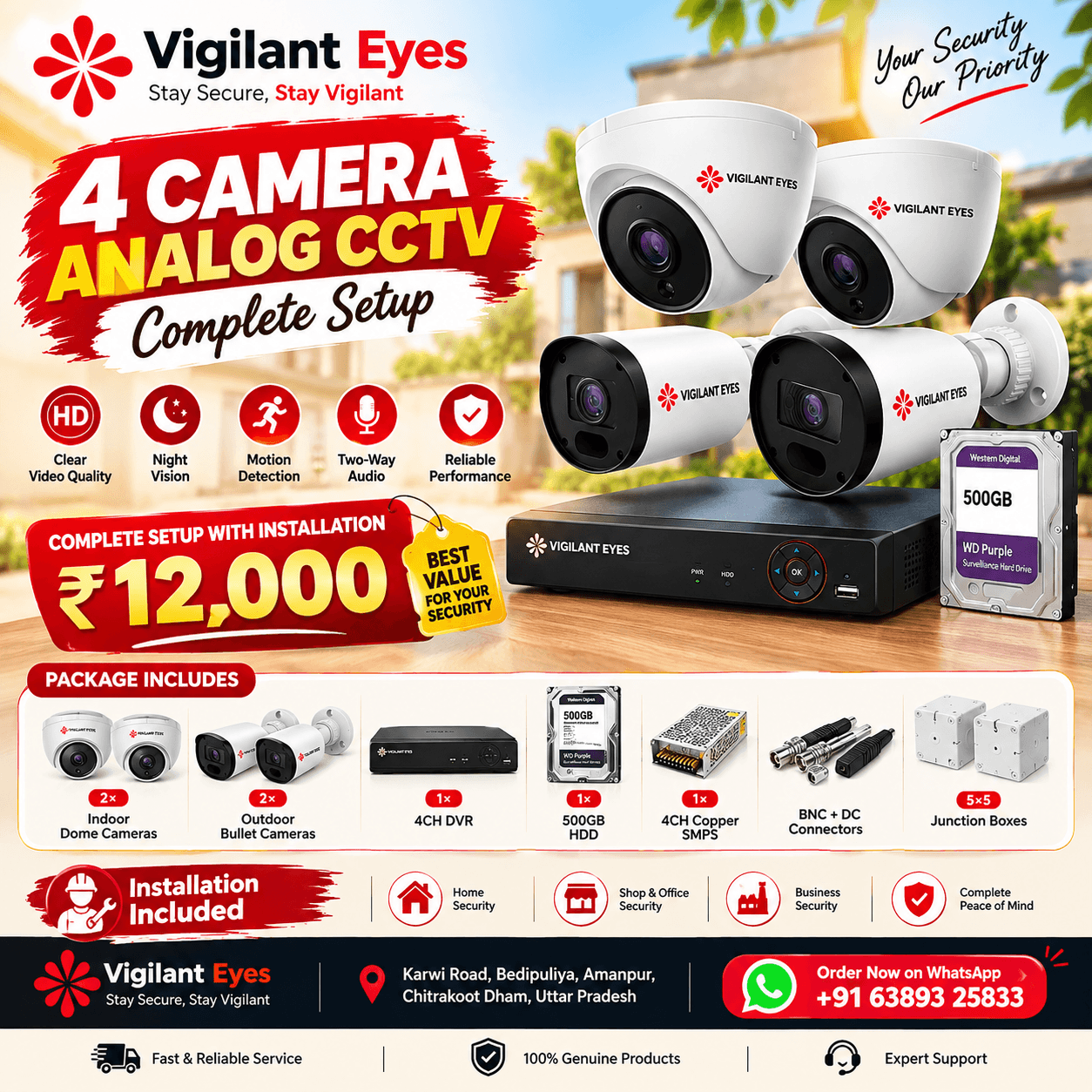 4 Camera Analog CCTV Complete Setup with Installation